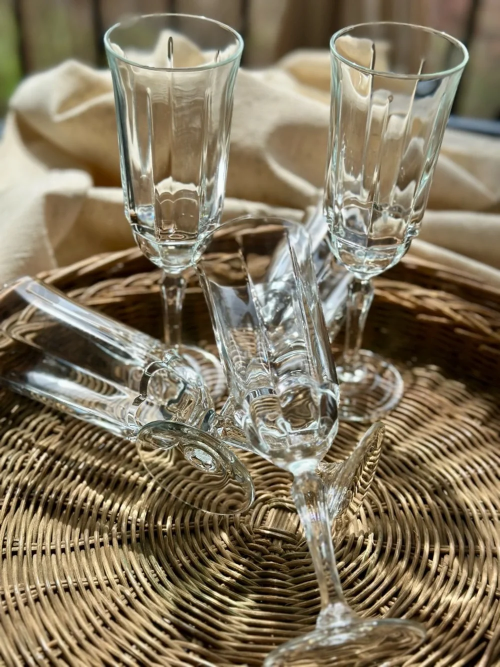Vintage Style Champagne Flutes Paneled Glass Set of 5